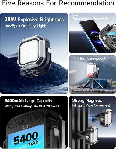 MARTVSEN Magnetic LED Video Light, Portable Multifunctional Camera Light Fill Light, 28W Built-in 5400mAh Rechargeable Battery, CRI 95 2700-6500K Photo Light for Pictures Video Recording in Kuwait