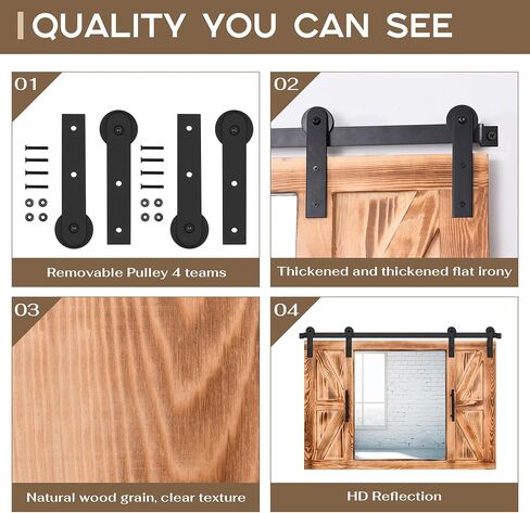 COGOOD Farmhouse Barn Door Mirror - 37" x 26" Rustic Wood Framed Mirror Wall Decor for Dining Room, Bathroom, Living Room, Bedroom Decorative, Rustic Black in Saudi Arabia