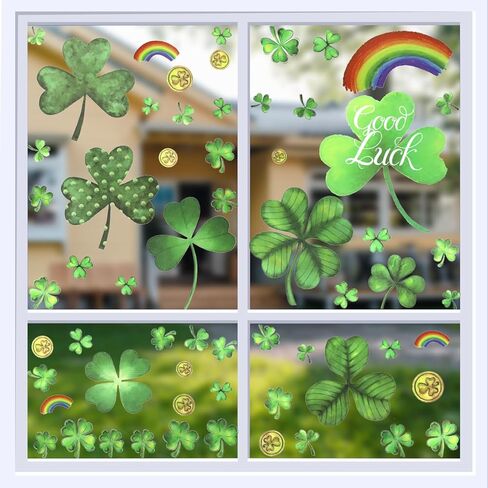 Dohia St Patrick's Day Window Clings Shamrock Stickers No Residue Saint Patty Holiday Decals Party Supplies Accessories Reusable Static Spring Window Clings Decor D1-SYCCT in Saudi Arabia