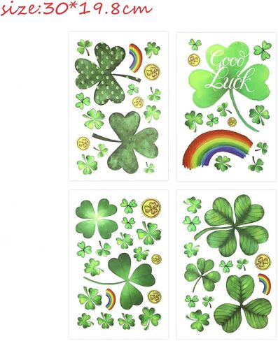 Dohia St Patrick's Day Window Clings Shamrock Stickers No Residue Saint Patty Holiday Decals Party Supplies Accessories Reusable Static Spring Window Clings Decor D1-SYCCT in Saudi Arabia