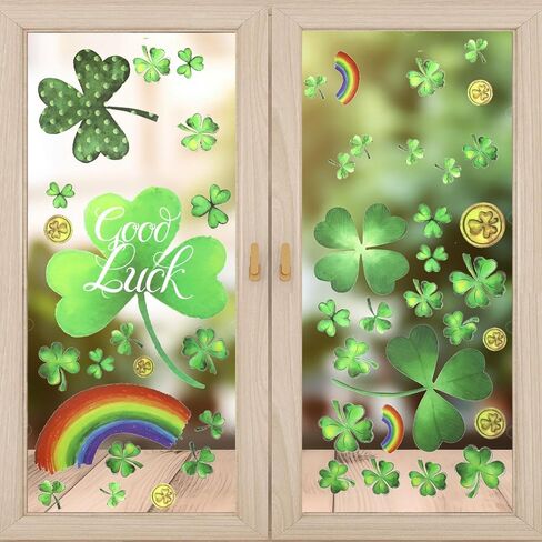 Dohia St Patrick's Day Window Clings Shamrock Stickers No Residue Saint Patty Holiday Decals Party Supplies Accessories Reusable Static Spring Window Clings Decor D1-SYCCT in Saudi Arabia