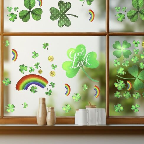Dohia St Patrick's Day Window Clings Shamrock Stickers No Residue Saint Patty Holiday Decals Party Supplies Accessories Reusable Static Spring Window Clings Decor D1-SYCCT in Saudi Arabia
