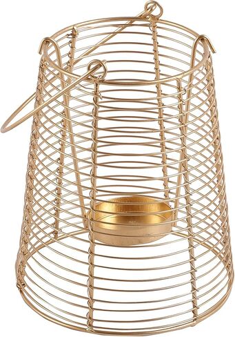 Purestory Modern Wire Decorative Lantern Candle Holders for Home Decoration.Perfect for Home Decor, Parties & Events, Table Top Or Hanging Lantern for Balcony Indoor & Outdoor - Gold - 6.5 Inches in Kuwait
