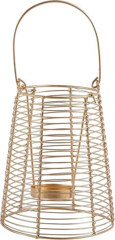 Purestory Modern Wire Decorative Lantern Candle Holders for Home Decoration.Perfect for Home Decor, Parties & Events, Table Top Or Hanging Lantern for Balcony Indoor & Outdoor - Gold - 6.5 Inches in Kuwait