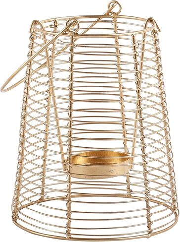 Purestory Modern Wire Decorative Lantern Candle Holders for Home Decoration.Perfect for Home Decor, Parties & Events, Table Top Or Hanging Lantern for Balcony Indoor & Outdoor - Gold - 6.5 Inches in Kuwait