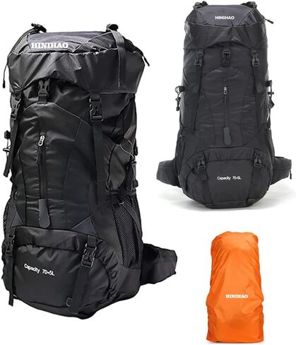 Hiking Backpack with Rain Cover Lightweight Travel Backpack Waterproof Camping Backpack Daypack for Outdoor (70L Black) in Saudi Arabia
