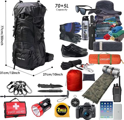 Hiking Backpack with Rain Cover Lightweight Travel Backpack Waterproof Camping Backpack Daypack for Outdoor (70L Black) in Saudi Arabia
