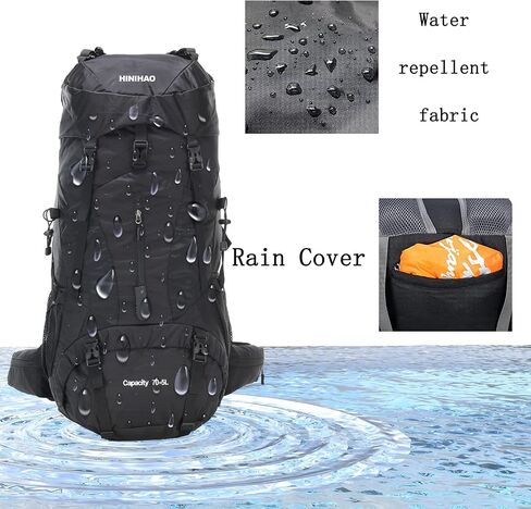 Hiking Backpack with Rain Cover Lightweight Travel Backpack Waterproof Camping Backpack Daypack for Outdoor (70L Black) in Saudi Arabia