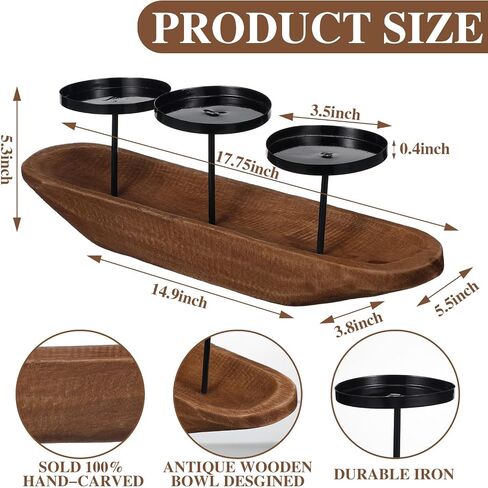 Mifoci Metal Candle Tray 3 Pillar Black Metal Candle Holder with Rustic Wood Tray and Handles Christmas Votive Candelabra Farmhouse Holiday Centerpiece Decor for Home Tabletop Mantel Decorations in Saudi Arabia