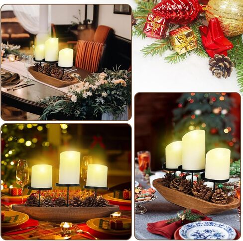 Mifoci Metal Candle Tray 3 Pillar Black Metal Candle Holder with Rustic Wood Tray and Handles Christmas Votive Candelabra Farmhouse Holiday Centerpiece Decor for Home Tabletop Mantel Decorations in Saudi Arabia