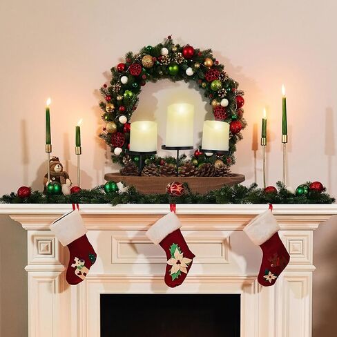 Mifoci Metal Candle Tray 3 Pillar Black Metal Candle Holder with Rustic Wood Tray and Handles Christmas Votive Candelabra Farmhouse Holiday Centerpiece Decor for Home Tabletop Mantel Decorations in Saudi Arabia