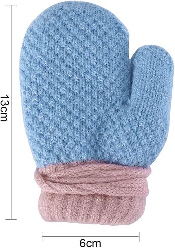 Kids Fleece Lined Knit Mittens Toddler Warm Winter Gloves with String Full Finger Gloves Thermal Snow Ski Gloves for Age 2-4Y in Saudi Arabia