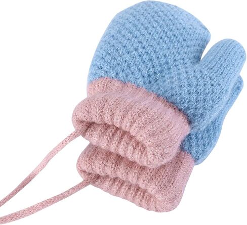 Kids Fleece Lined Knit Mittens Toddler Warm Winter Gloves with String Full Finger Gloves Thermal Snow Ski Gloves for Age 2-4Y in Saudi Arabia
