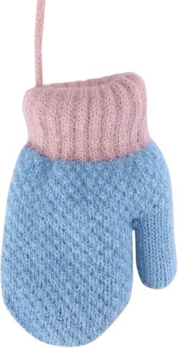 Kids Fleece Lined Knit Mittens Toddler Warm Winter Gloves with String Full Finger Gloves Thermal Snow Ski Gloves for Age 2-4Y in Saudi Arabia