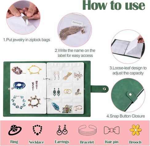 VINAIDA Jewelry Storage Book, PU Leather Travel Jewelry Organizer with Anti-drop Extra Sturdy Transparent Pockets With Write On Label Portable Earrings Album Binder for Ring,Necklace Stud in Kuwait