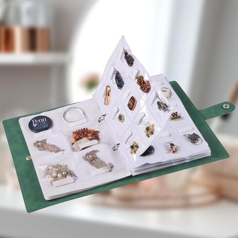 VINAIDA Jewelry Storage Book, PU Leather Travel Jewelry Organizer with Anti-drop Extra Sturdy Transparent Pockets With Write On Label Portable Earrings Album Binder for Ring,Necklace Stud in Kuwait
