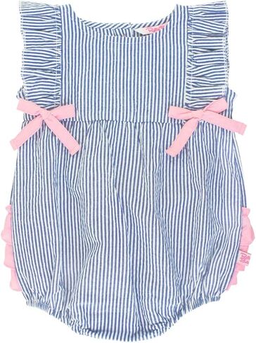 RuffleButts® Baby/Toddler Girls Blue Seersucker Ruffle Romper - 12-18m in Saudi Arabia