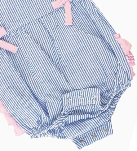 RuffleButts® Baby/Toddler Girls Blue Seersucker Ruffle Romper - 12-18m in Saudi Arabia