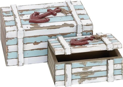 Deco 79 Wood Box Nautical Maritime Decor, 10-Inch by 7-Inch, Set of 2 in Kuwait