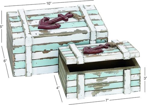 Deco 79 Wood Box Nautical Maritime Decor, 10-Inch by 7-Inch, Set of 2 in Kuwait