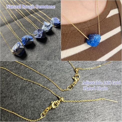 قلادة AITELEI من الكوارتز الوردي الخام الطبيعي مع سلسلة مطلية بالذهب عيار 18 قيراط قابلة للتعديل، قلادة من الأحجار الكريمة الخام والكريستال وحجر الشفاء من الريكي والأحجار الكريمة الروحية للنساء والرجال in Kuwait