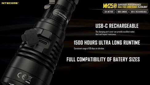 Nitecore MH25S 1800 Lumen Tactical Flashlight, 551 Yard Long Throw USB-C Rechargeable, with LumenTac Organizer in Saudi Arabia