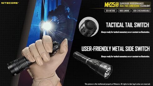 Nitecore MH25S 1800 Lumen Tactical Flashlight, 551 Yard Long Throw USB-C Rechargeable, with LumenTac Organizer in Saudi Arabia