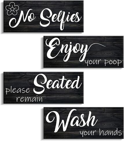 قواعد الحمام جدار ديكور 4 لوحات مضحك اقتباس الخشب جدار علامة ريفي مزرعة خمر طباعة لوحة خشبية ديكور المرحاض جاهزة للتعليق (10 "× 4" × 4، ب) in Kuwait