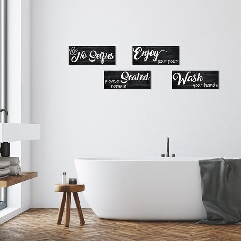 قواعد الحمام جدار ديكور 4 لوحات مضحك اقتباس الخشب جدار علامة ريفي مزرعة خمر طباعة لوحة خشبية ديكور المرحاض جاهزة للتعليق (10 "× 4" × 4، ب) in Kuwait