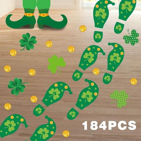 St. Patrick's Day Decorations Leprechaun Footprint Floor Decals 184 Ct Shamrock Gold Coin Clings Stickers for Home Window 40 Pairs Footprints in Saudi Arabia