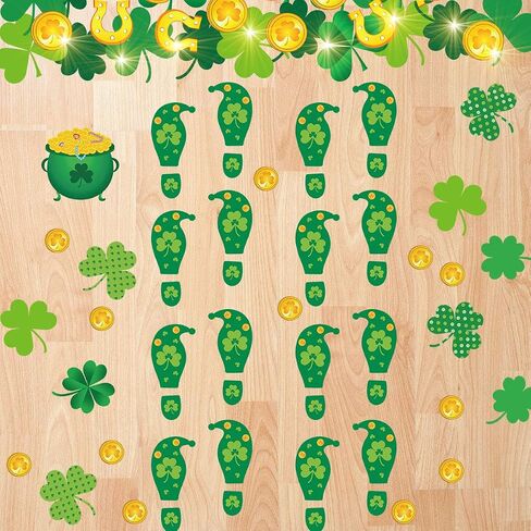 St. Patrick's Day Decorations Leprechaun Footprint Floor Decals 184 Ct Shamrock Gold Coin Clings Stickers for Home Window 40 Pairs Footprints in Saudi Arabia