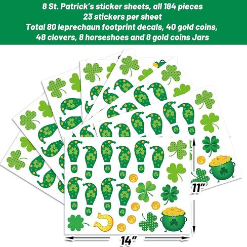 St. Patrick's Day Decorations Leprechaun Footprint Floor Decals 184 Ct Shamrock Gold Coin Clings Stickers for Home Window 40 Pairs Footprints in Saudi Arabia