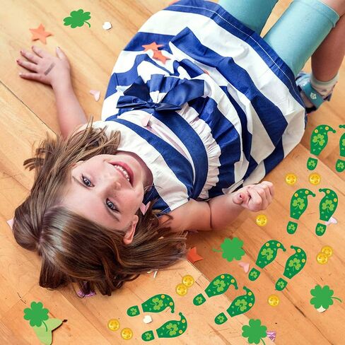St. Patrick's Day Decorations Leprechaun Footprint Floor Decals 184 Ct Shamrock Gold Coin Clings Stickers for Home Window 40 Pairs Footprints in Saudi Arabia