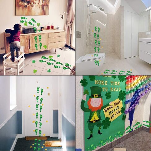 St. Patrick's Day Decorations Leprechaun Footprint Floor Decals 184 Ct Shamrock Gold Coin Clings Stickers for Home Window 40 Pairs Footprints in Saudi Arabia