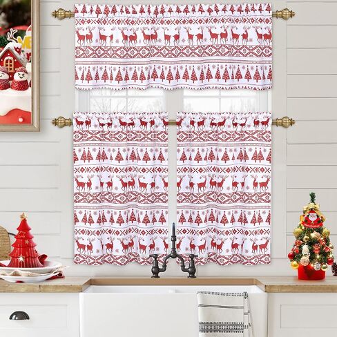 GlowSol Christmas Curtain, Boho Linen Short Curtains for Bathroom, Rod Pocket Kitchen Curtain Half Curtain Cafe Curtains for Bathroom Bedroom Living Room, 26" x 45", 2 Panels in Saudi Arabia