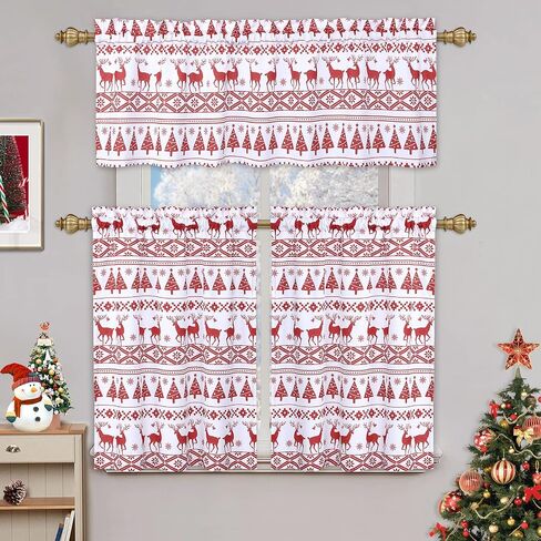 GlowSol Christmas Curtain, Boho Linen Short Curtains for Bathroom, Rod Pocket Kitchen Curtain Half Curtain Cafe Curtains for Bathroom Bedroom Living Room, 26" x 45", 2 Panels in Saudi Arabia