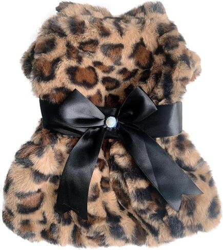 Leopard Dog Dress for Small Dogs Cats Girl,Dog Fleece Dresses with Bow,Pet Costumes Outfit for Chihuahua Yorkie Teacup,Winter Puppy Skirt,Cat Clothes for Holiday Party Daily Wearing in Saudi Arabia