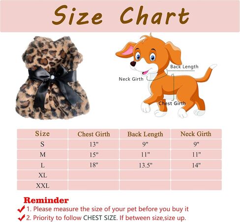 Leopard Dog Dress for Small Dogs Cats Girl,Dog Fleece Dresses with Bow,Pet Costumes Outfit for Chihuahua Yorkie Teacup,Winter Puppy Skirt,Cat Clothes for Holiday Party Daily Wearing in Saudi Arabia