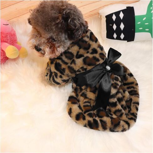 Leopard Dog Dress for Small Dogs Cats Girl,Dog Fleece Dresses with Bow,Pet Costumes Outfit for Chihuahua Yorkie Teacup,Winter Puppy Skirt,Cat Clothes for Holiday Party Daily Wearing in Saudi Arabia