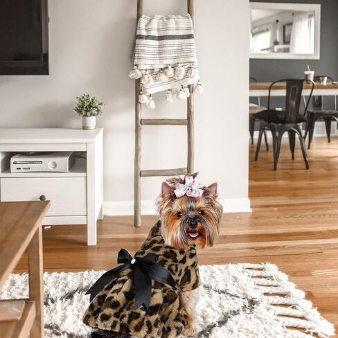 Leopard Dog Dress for Small Dogs Cats Girl,Dog Fleece Dresses with Bow,Pet Costumes Outfit for Chihuahua Yorkie Teacup,Winter Puppy Skirt,Cat Clothes for Holiday Party Daily Wearing in Saudi Arabia