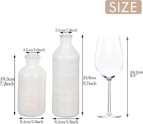 TERESA'S COLLECTIONS White Ceramic Vase for Home Decor, Beige Farmhouse Vase for Pampas Grass, Decorative Boho Rustic Vase for Living Room, Mantel, Ideal Gift for Valentines Day and Mom, 9.7"-Set of 2 in Kuwait