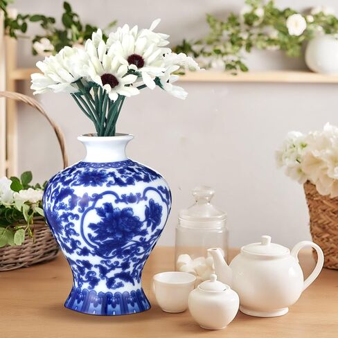 Hushee Set of 8 Chinoiserie Vase Blue and White Porcelain Vases Small Vintage Ceramic Bud Vase Decorative Blue Floral Vase for Home Table Decor Centerpieces Living Room Bookshelf (Elegant) in Saudi Arabia
