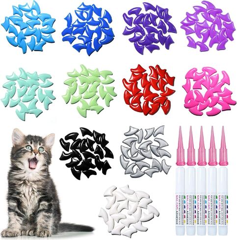 MiiOUU 100 pcs Cat Nail Caps | Cat Claw Covers with Adhesives and Applicators | 5X Different Solid Colors (M) in Saudi Arabia