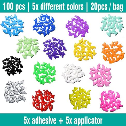 MiiOUU 100 pcs Cat Nail Caps | Cat Claw Covers with Adhesives and Applicators | 5X Different Solid Colors (M) in Saudi Arabia