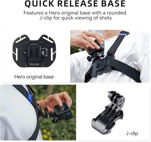 حزام تثبيت على الصدر من Adaptom متوافق مع GoPro Hero 11,10,9,8,7,6,5,4, Hero Session, DJI Osmo Action Cameras أسود in Kuwait