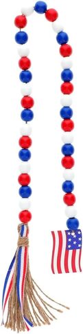 Patriotic Beaded Hanging Decor with Jute Tassel for 4th of July, Memorial Day, Veteran's Day - 26 Inch in Kuwait