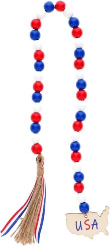 Patriotic Beaded Hanging Decor with Jute Tassel for 4th of July, Memorial Day, Veteran's Day - 26 Inch in Kuwait