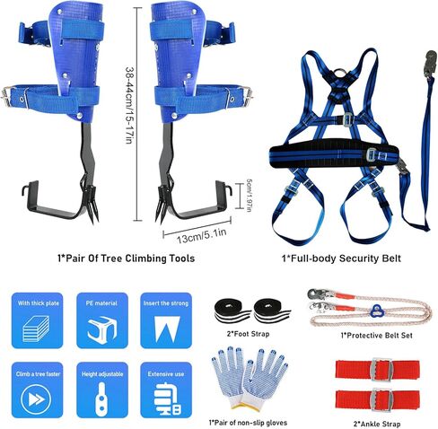 WMLBK Tree Climbing Spike Set, Adjustable Tree Climbing Gear Alloy Steel Pole Climbing Double Spurs Non-Slip Strap Pedal for Climbing, Logging, Hunting, Observation & Outdoor Reaction in Kuwait