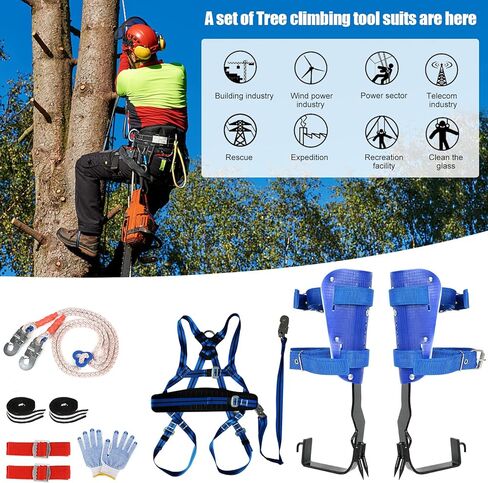 WMLBK Tree Climbing Spike Set, Adjustable Tree Climbing Gear Alloy Steel Pole Climbing Double Spurs Non-Slip Strap Pedal for Climbing, Logging, Hunting, Observation & Outdoor Reaction in Kuwait