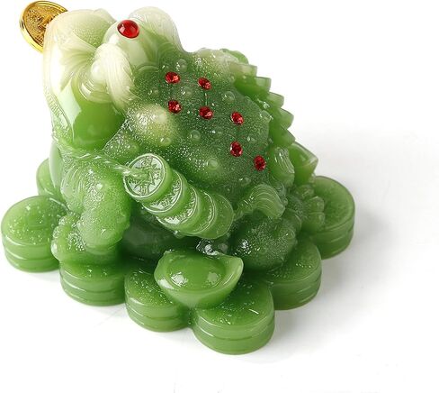 بويول ضفدع نقود بلون اخضر من فينغ شوي (ضفدع ثروة بثلاثة ارجل او ضفدع نقود) تمثال لتزيين تابلوه السيارة، يجذب الثروة والحظ السعيد in Kuwait